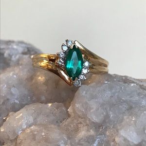 SOLD Vintage 14k Emerald and Diamond Ring